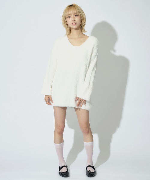 tinkerend(ティンカーエンド)の「Round Neck Shaggy Knit / ラウンドネックシャギーニット ミニワンピ(ニット/セーター・レディース・グレー/ピンク/ホワイト/ブラック・FREE)」の9枚目の写真