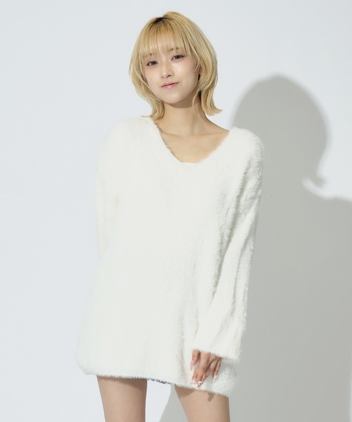 tinkerend(ティンカーエンド)の「Round Neck Shaggy Knit / ラウンドネックシャギーニット ミニワンピ(ニット/セーター・レディース・グレー/ピンク/ホワイト/ブラック・FREE)」の10枚目の写真