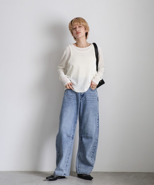 select MOCA（セレクトモカ）の「カーブデニムパンツ（デニムパンツ・レディース・ブラック/ブルー・FREE）」の4枚目の写真