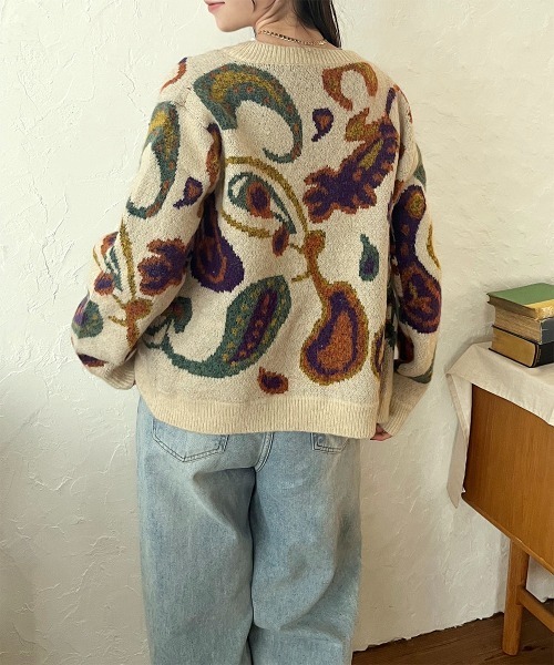 セール】変形ゴールドボタン ジャガードニットカーディガン
