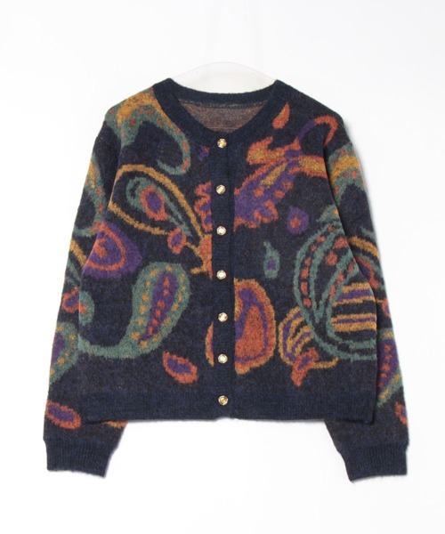 セール】変形ゴールドボタン ジャガードニットカーディガン