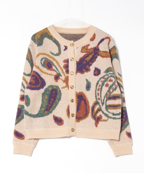 セール】変形ゴールドボタン ジャガードニットカーディガン