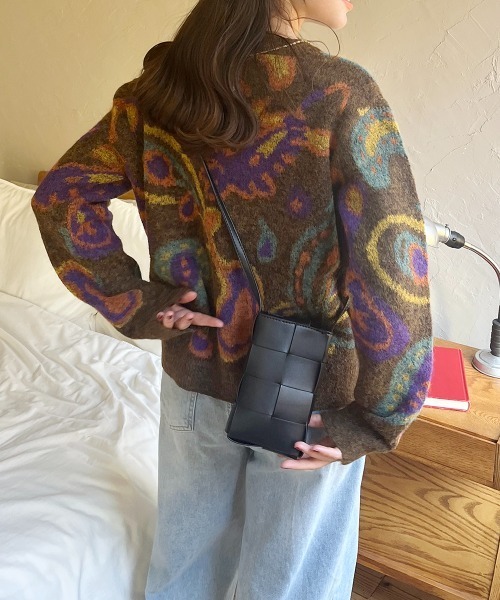 セール】変形ゴールドボタン ジャガードニットカーディガン