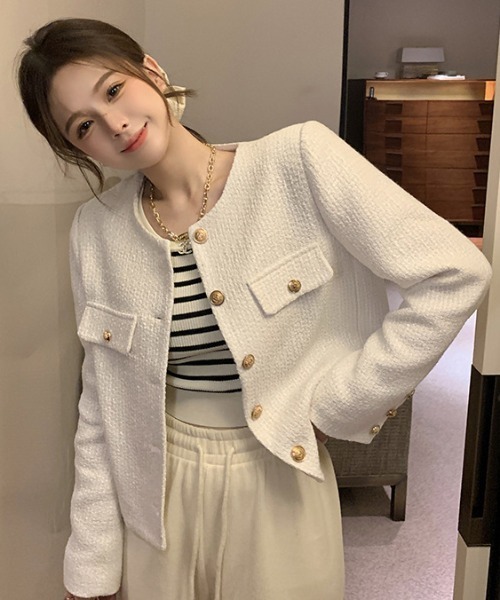 paravion（パラビオン）の「ノーカラーツイードジャケット（ノーカラージャケット・レディース・ブラック/ホワイト・SMALL/MEDIUM）」の6枚目の写真