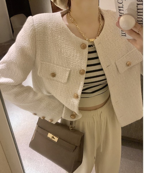 paravion（パラビオン）の「ノーカラーツイードジャケット（ノーカラージャケット・レディース・ブラック/ホワイト・SMALL/MEDIUM）」の8枚目の写真