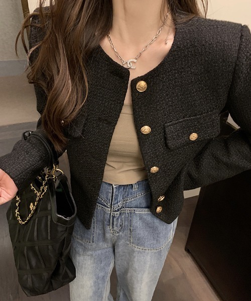 paravion（パラビオン）の「ノーカラーツイードジャケット（ノーカラージャケット・レディース・ブラック/ホワイト・SMALL/MEDIUM）」の18枚目の写真