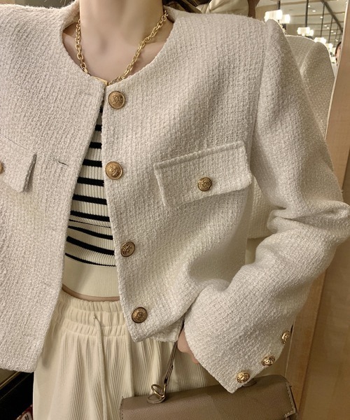 paravion（パラビオン）の「ノーカラーツイードジャケット（ノーカラージャケット・レディース・ブラック/ホワイト・SMALL/MEDIUM）」の4枚目の写真