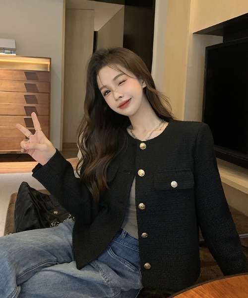 paravion（パラビオン）の「ノーカラーツイードジャケット（ノーカラージャケット・レディース・ブラック/ホワイト・SMALL/MEDIUM）」の19枚目の写真