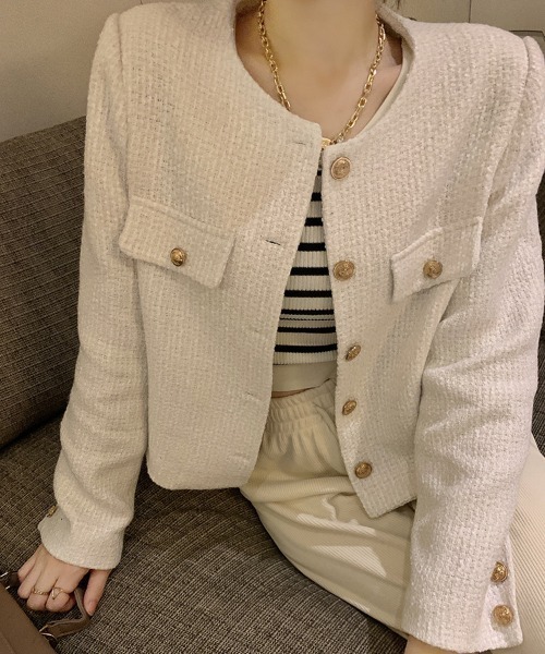 paravion（パラビオン）の「ノーカラーツイードジャケット（ノーカラージャケット・レディース・ブラック/ホワイト・SMALL/MEDIUM）」の9枚目の写真