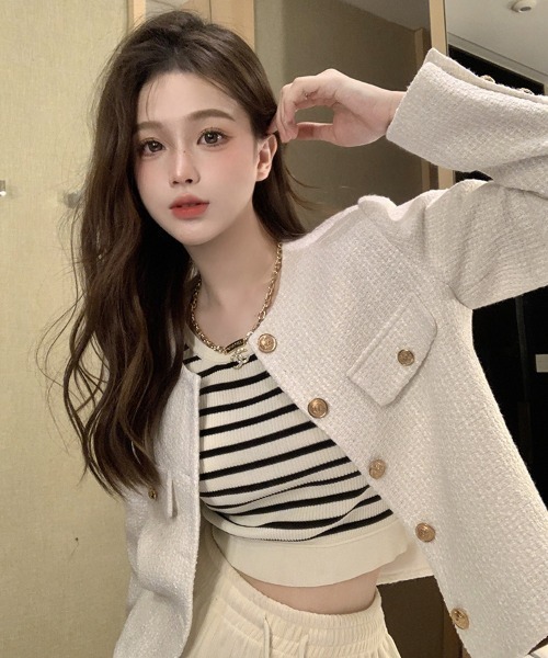 paravion（パラビオン）の「ノーカラーツイードジャケット（ノーカラージャケット・レディース・ブラック/ホワイト・SMALL/MEDIUM）」の10枚目の写真