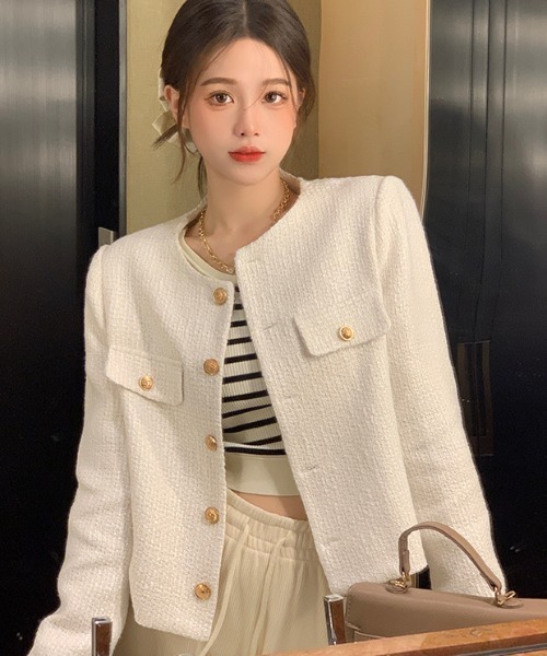 paravion（パラビオン）の「ノーカラーツイードジャケット（ノーカラージャケット・レディース・ブラック/ホワイト・SMALL/MEDIUM）」の11枚目の写真