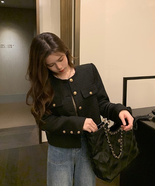 paravion（パラビオン）の「ノーカラーツイードジャケット（ノーカラージャケット・レディース・ブラック/ホワイト・SMALL/MEDIUM）」の16枚目の写真