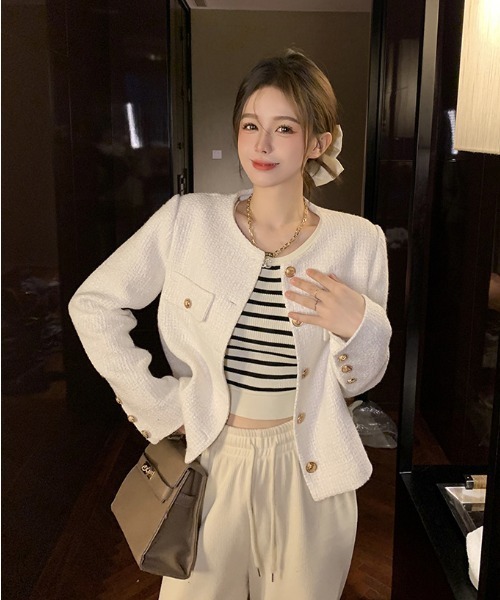 paravion（パラビオン）の「ノーカラーツイードジャケット（ノーカラージャケット・レディース・ブラック/ホワイト・SMALL/MEDIUM）」の7枚目の写真