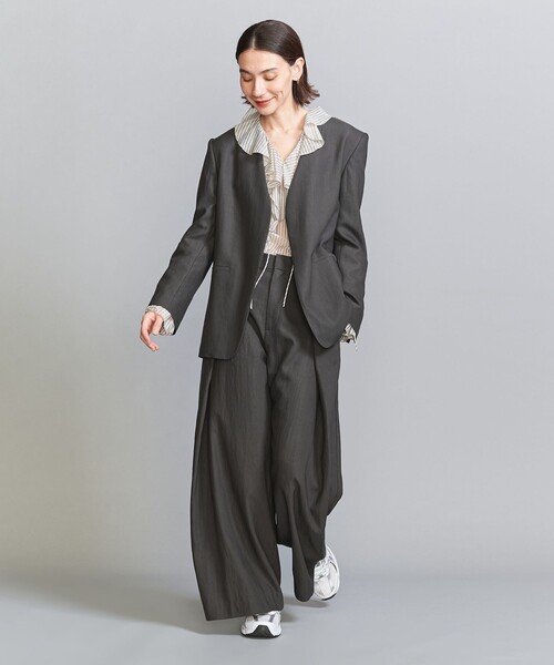 BEAUTY&YOUTH UNITED ARROWS（ビューティーアンドユースユナイテッドアローズ）の「セルロースナイロン OX カラーレス ジャケット（ノーカラージャケット・レディース・ダークグレー/オリーブ・S/M）」の5枚目の写真