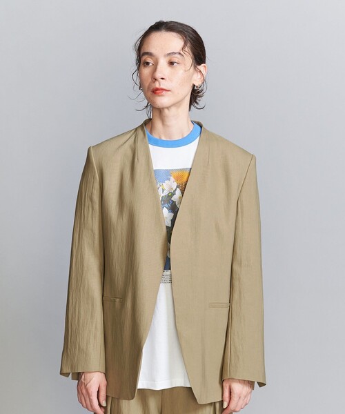 BEAUTY&YOUTH UNITED ARROWS（ビューティーアンドユースユナイテッドアローズ）の「セルロースナイロン OX カラーレス ジャケット（ノーカラージャケット・レディース・ダークグレー/オリーブ・S/M）」の7枚目の写真