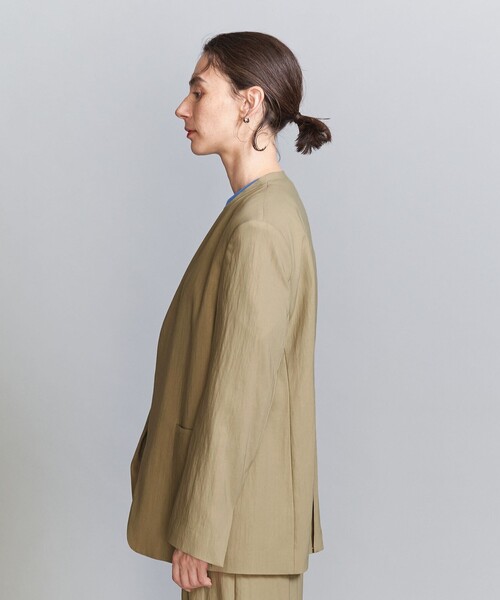 BEAUTY&YOUTH UNITED ARROWS（ビューティーアンドユースユナイテッドアローズ）の「セルロースナイロン OX カラーレス ジャケット（ノーカラージャケット・レディース・ダークグレー/オリーブ・S/M）」の8枚目の写真