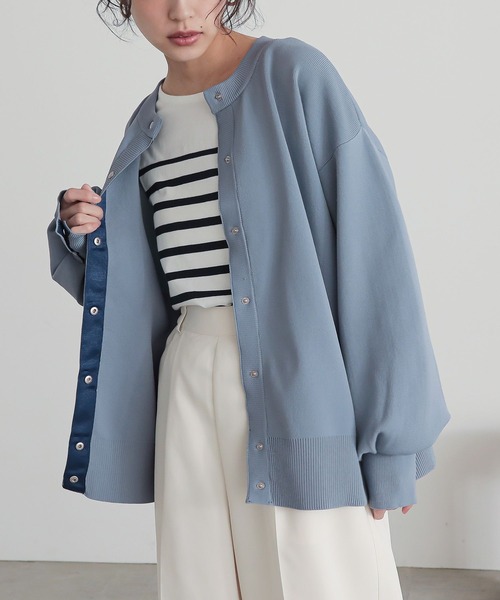 n'OrLABEL(ノアールレーベル)の「『ボリュームスリーブ配色カーディガン』(カーディガン/ボレロ・レディース・ブルー/ネイビー/アイボリー・FREE)」の1枚目の写真