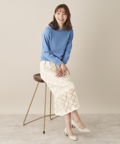 ITS'DEMO（イッツデモ）の「【手洗い可／ウエスト総ゴム】花チュールタイトスカート（スカート・レディース・ブラック/オフホワイト・00）」の4枚目の写真