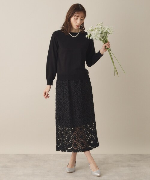 ITS'DEMO（イッツデモ）の「【手洗い可／ウエスト総ゴム】花チュールタイトスカート（スカート・レディース・ブラック/オフホワイト・00）」の8枚目の写真