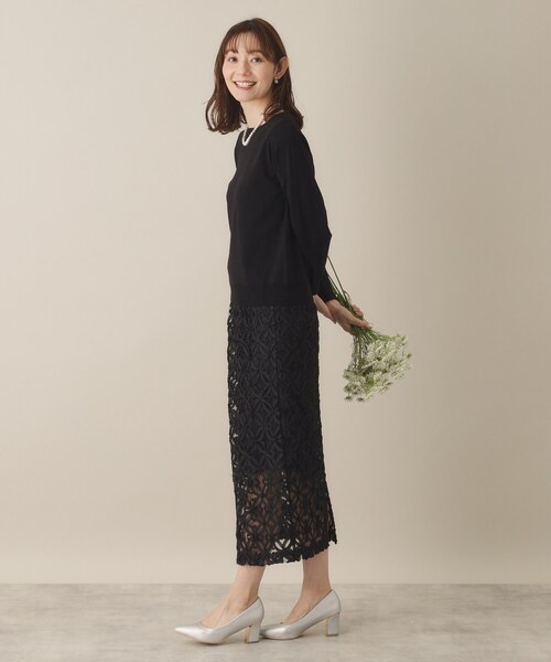 ITS'DEMO（イッツデモ）の「【手洗い可／ウエスト総ゴム】花チュールタイトスカート（スカート・レディース・ブラック/オフホワイト・00）」の9枚目の写真