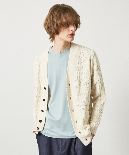 ABAHOUSE(アバハウス)の「【スカシ柄】インディゴヤーン接結カーディガン(カーディガン/ボレロ・メンズ・オフホワイト/インディゴブルー・46/48)」の2枚目の写真