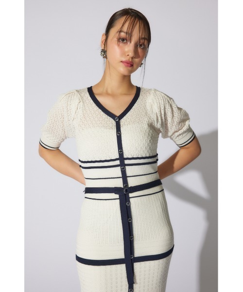 rienda(リエンダ)の「2WAYフリンジライン配色クロシェニットワンピース 半袖 夏服(ワンピース・レディース・ホワイト/ブラック/ライトグリーン・FREE)」の8枚目の写真