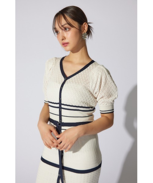 rienda(リエンダ)の「2WAYフリンジライン配色クロシェニットワンピース 半袖 夏服(ワンピース・レディース・ホワイト/ブラック/ライトグリーン・FREE)」の9枚目の写真