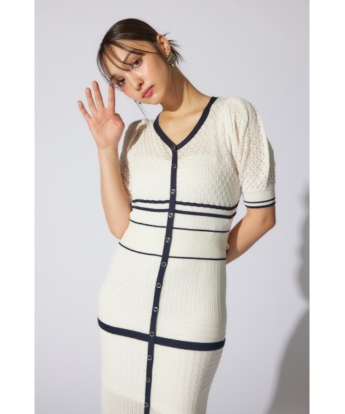 rienda(リエンダ)の「2WAYフリンジライン配色クロシェニットワンピース 半袖 夏服(ワンピース・レディース・ホワイト/ブラック/ライトグリーン・FREE)」の10枚目の写真