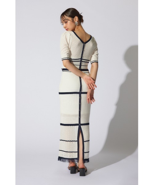 rienda(リエンダ)の「2WAYフリンジライン配色クロシェニットワンピース 半袖 夏服(ワンピース・レディース・ホワイト/ブラック/ライトグリーン・FREE)」の12枚目の写真