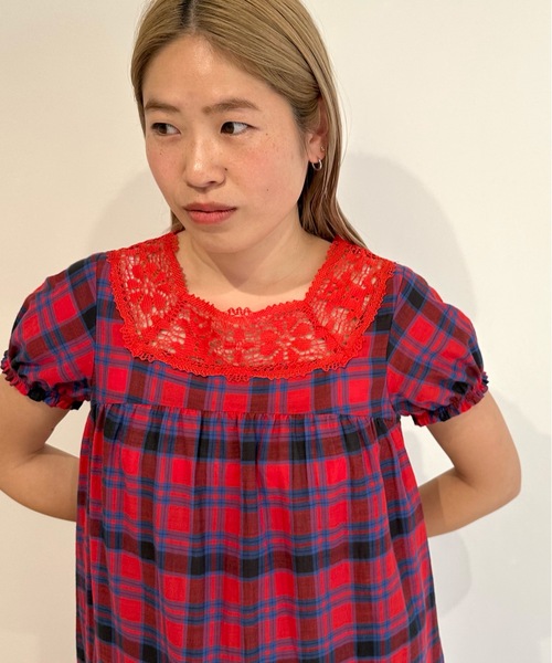 HOLIDAY（ホリデイ）の「KUMA LACE CHECK PUFF LONG DRESS クマレース