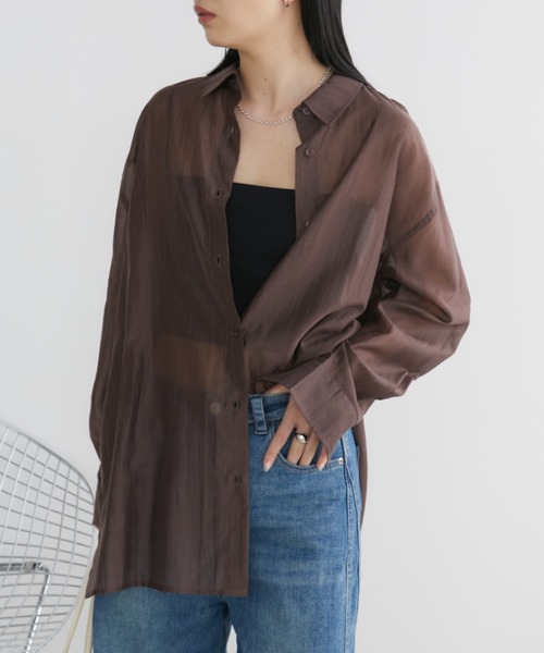 Aunt Marie's(アントマリーズ)の「オーバーサイズベーシックシアーシャツ(シャツ/ブラウス・レディース・ホワイト/ブラウン/グリーン/ネイビー/ブルー・FREE)」の3枚目の写真