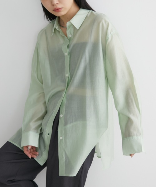 Aunt Marie's(アントマリーズ)の「オーバーサイズベーシックシアーシャツ(シャツ/ブラウス・レディース・ホワイト/ブラウン/グリーン/ネイビー/ブルー・FREE)」の4枚目の写真