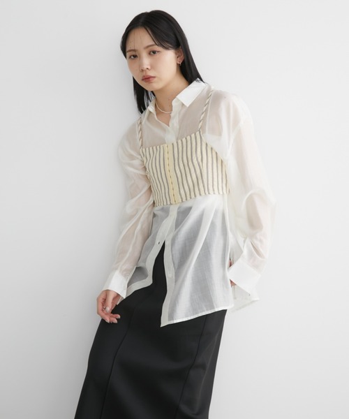 Aunt Marie's(アントマリーズ)の「オーバーサイズベーシックシアーシャツ(シャツ/ブラウス・レディース・ホワイト/ブラウン/グリーン/ネイビー/ブルー・FREE)」の13枚目の写真