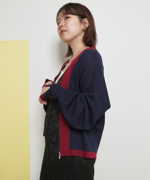palm RICHE(ポームリシュ)の「ジップニットカーデ(カーディガン/ボレロ・レディース・グレー/ブラック/ネイビー・M)」の18枚目の写真