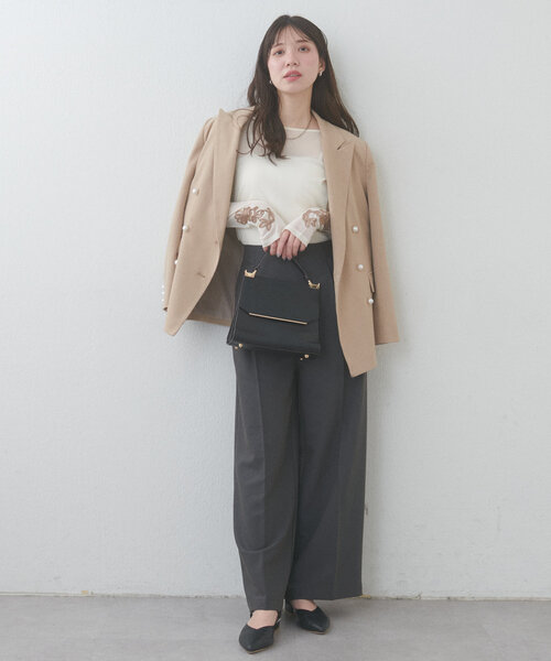 natural couture(ナチュラルクチュール)の「ネットチュール配色柄刺繍プルオーバー(Tシャツ/カットソー・レディース・チャコールグレー/アイボリー/ピンク・FREE)」の8枚目の写真