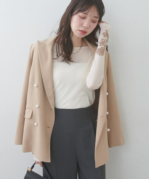 natural couture(ナチュラルクチュール)の「ネットチュール配色柄刺繍プルオーバー(Tシャツ/カットソー・レディース・チャコールグレー/アイボリー/ピンク・FREE)」の9枚目の写真