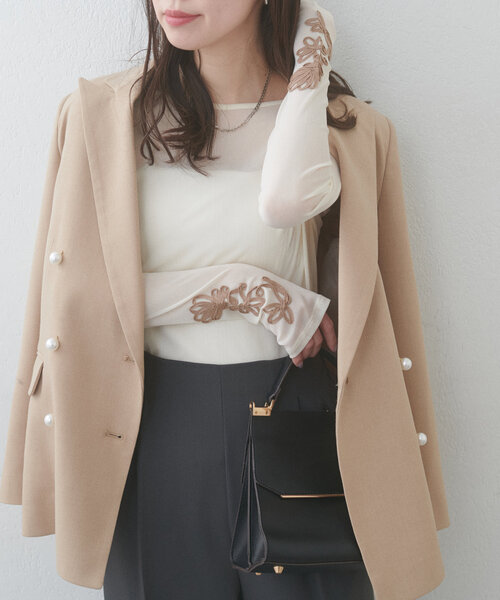 natural couture(ナチュラルクチュール)の「ネットチュール配色柄刺繍プルオーバー(Tシャツ/カットソー・レディース・チャコールグレー/アイボリー/ピンク・FREE)」の10枚目の写真