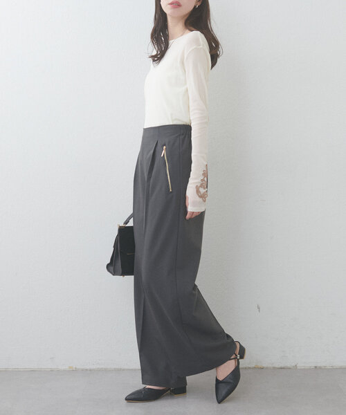 natural couture(ナチュラルクチュール)の「ネットチュール配色柄刺繍プルオーバー(Tシャツ/カットソー・レディース・チャコールグレー/アイボリー/ピンク・FREE)」の11枚目の写真