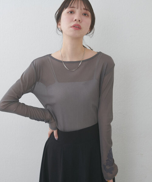 natural couture(ナチュラルクチュール)の「ネットチュール配色柄刺繍プルオーバー(Tシャツ/カットソー・レディース・チャコールグレー/アイボリー/ピンク・FREE)」の20枚目の写真