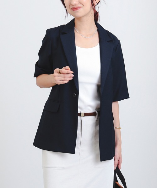 新品　 タグ付き　 ポリエステルブレンド ハーフスリーブ ジャケット セール】【手洗いOK】ハーフスリーブ ジャケット（S～M