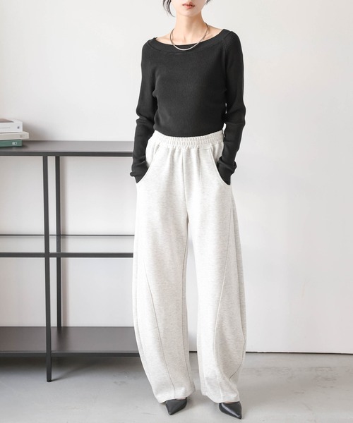 La-gemme(ラジェム)の「2WAYリブニットトップス(Tシャツ/カットソー・レディース・ブラック/ホワイト/グレー/ベージュ・フリー)」の9枚目の写真