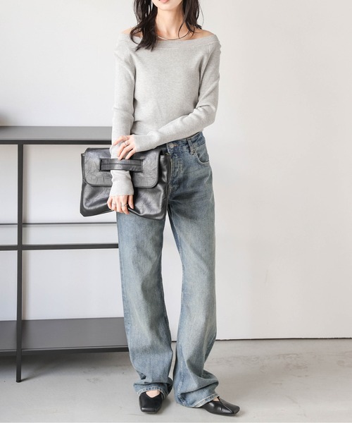 La-gemme(ラジェム)の「2WAYリブニットトップス(Tシャツ/カットソー・レディース・ブラック/ホワイト/グレー/ベージュ・フリー)」の12枚目の写真