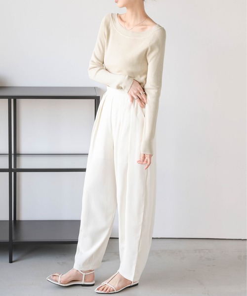 La-gemme(ラジェム)の「2WAYリブニットトップス(Tシャツ/カットソー・レディース・ブラック/ホワイト/グレー/ベージュ・フリー)」の19枚目の写真