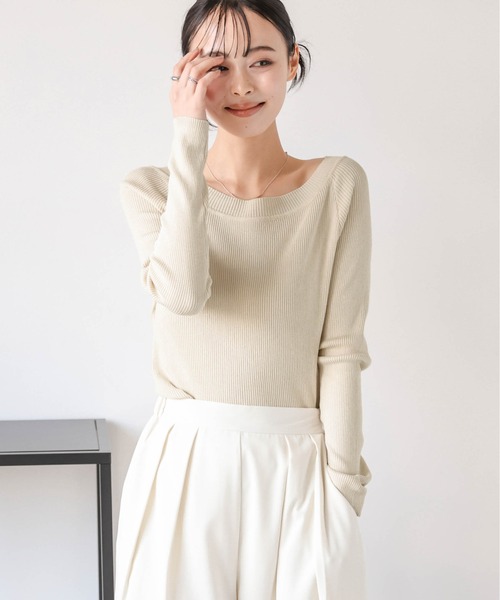 La-gemme(ラジェム)の「2WAYリブニットトップス(Tシャツ/カットソー・レディース・ブラック/ホワイト/グレー/ベージュ・フリー)」の21枚目の写真