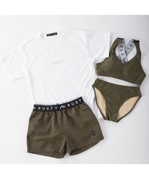 RUSTY（ラスティ）の「RUSTY ラスティ ブランド ロゴ 半袖 Tシャツ ブラトップ ショートパンツ タンキニ 水着 4点セット セットアイテム（水着）」
