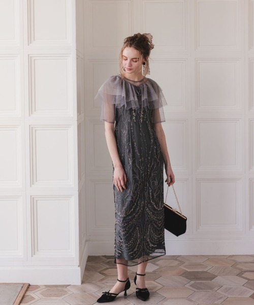 Dorry Doll(ドリードール)の「マルチケープIラインドレス(ドレス・レディース・チャコール/ブラウン/イエロー/ベージュ・MEDIUM)」の6枚目の写真