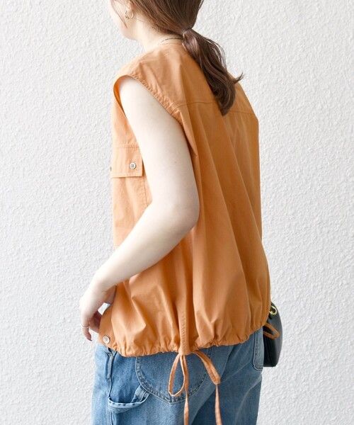 SHIPS for women / シップスウィメン SHIPS any:〈洗濯機可能〉ポプリン フレンチスリーブ ポケット ドロスト シャツ セール】SHIPS any:〈洗濯機可能〉ポプリン フレンチスリーブ
