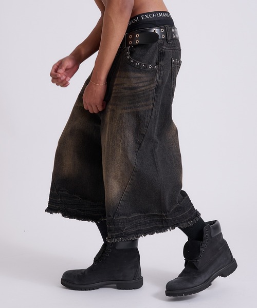 ANDER HUNK（アンダーハンク）の「Overdyed Studed Baggy Jorts / オーバーダイスタッズバギージョーツ（デニムパンツ・メンズ・ブラック/インディゴブルー・SMALL/MEDIUM/LARGE）」の17枚目の写真