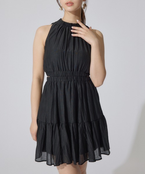 【新品】rienda 女神ワンピ　ホルターネックギャザーミニフレアワンピースS rienda｜【AKB48 千葉恵里さん着用・女神ワンピ】ホルターネック