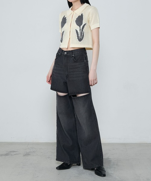 le ELMi（ルエルミ）の「【Uniquely bold design】Tulip flower motif compact polo knit / フラワーデザイン ニットカーディガントップス（カーディガン/ボレロ・レディース・ブラウン/ブラック/オフホワイト・FREE）」の15枚目の写真